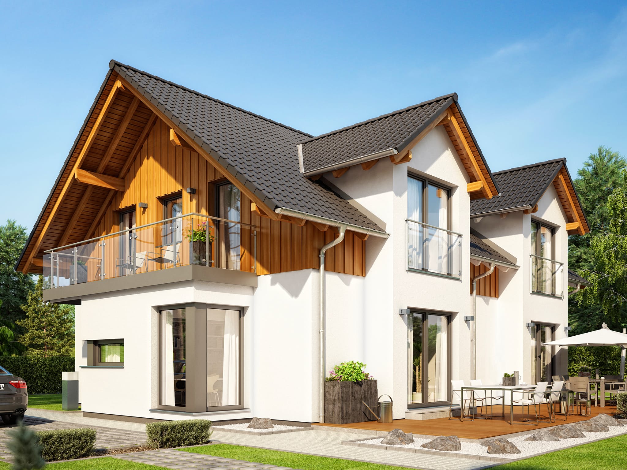 Fertighaus CELEBRATION 192 V2 von Bien-Zenker Schlüsselfertig ab 413624€, Satteldach-Klassiker Außenansicht 2
