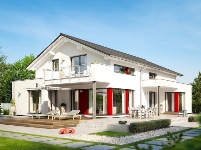 Modernes Zweifamilienhaus mit überdachter Terrasse von Bien-Zenker