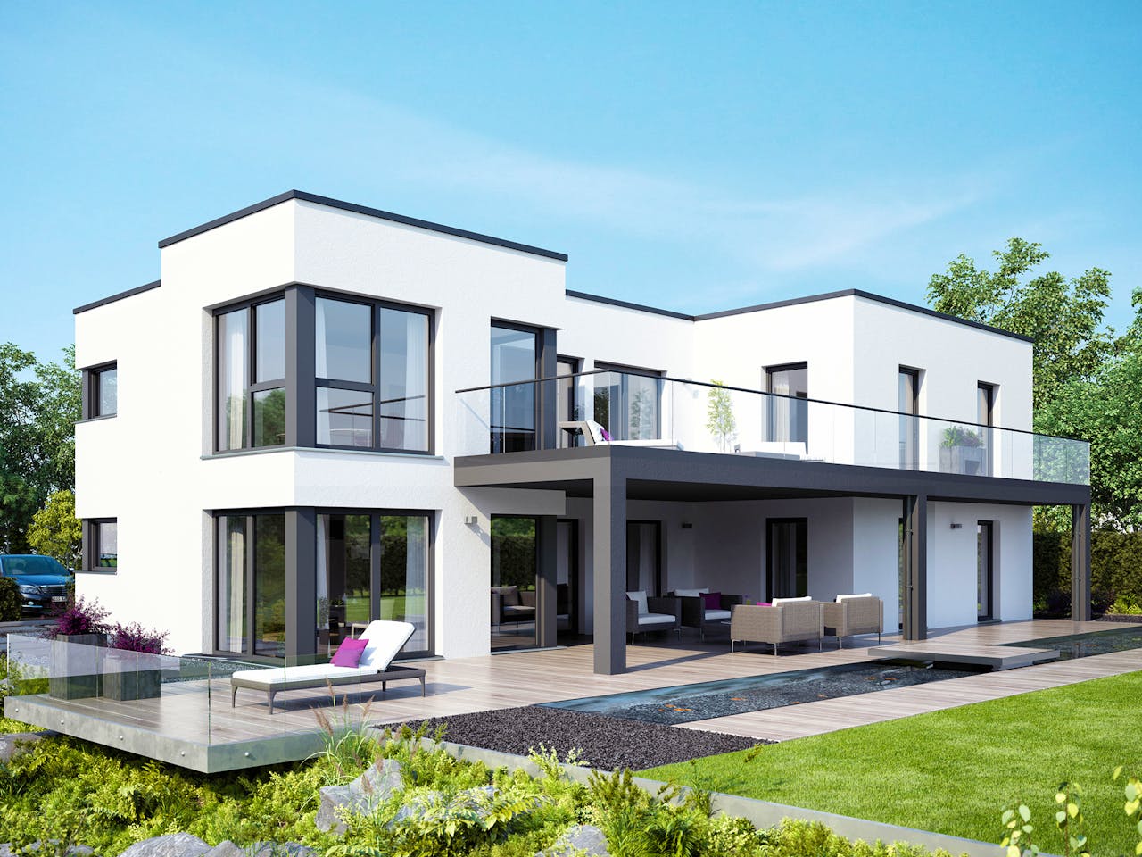 Fertighaus CELEBRATION 282 V4 von Bien-Zenker Schlüsselfertig ab 895648€, Cubushaus Außenansicht 1