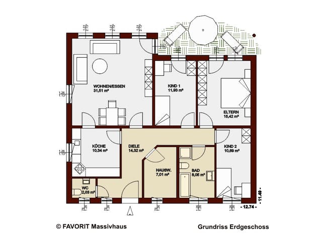 Massivhaus Chalet 111 (inactive) von Favorit Massivhaus, Bungalow Grundriss 1