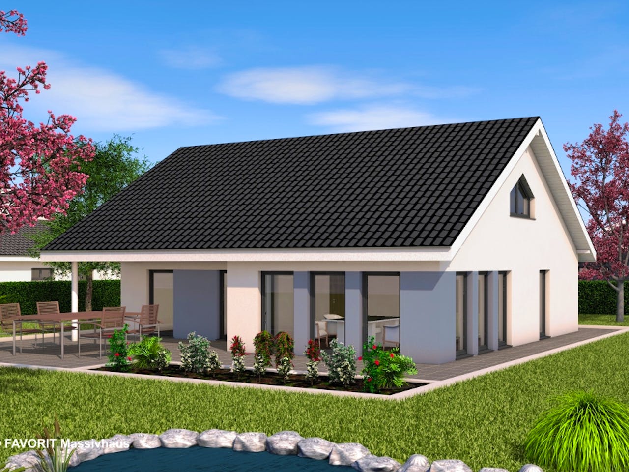 Massivhaus Chalet 115 von FAVORIT Massivhaus Schlüsselfertig ab 392250€, Bungalow Außenansicht 1