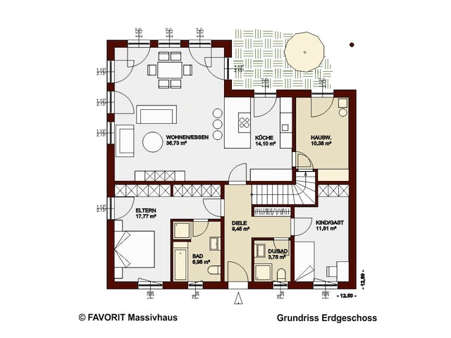 Massivhaus Chalet 115 von FAVORIT Massivhaus Schlüsselfertig ab 392250€, Bungalow Grundriss 1
