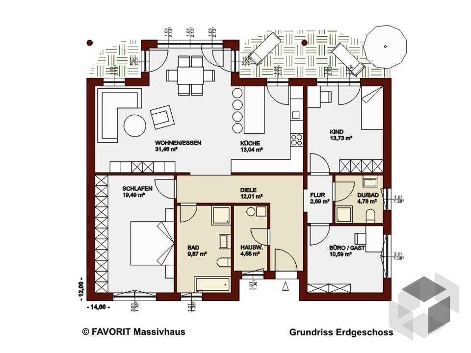 Chalet 122 von Favorit Massivhaus Grundriss