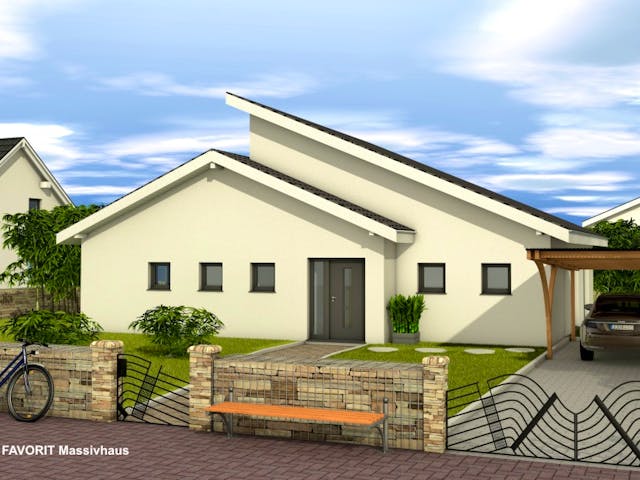 Massivhaus Chalet 132 von FAVORIT Massivhaus Schlüsselfertig ab 414390€, Bungalow Außenansicht 2