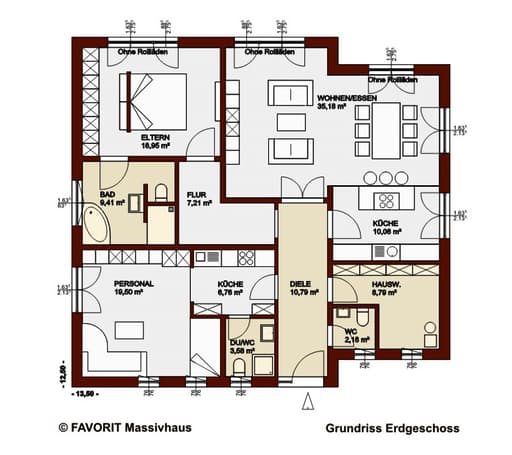 Massivhaus Chalet 132 von Favorit Massivhaus Schlüsselfertig ab 396580€, Bungalow Grundriss 1