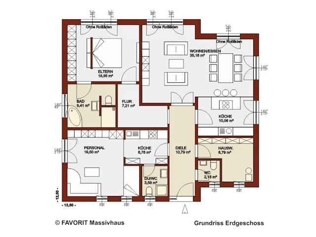 Massivhaus Chalet 132 von FAVORIT Massivhaus Schlüsselfertig ab 414390€, Bungalow Grundriss 1