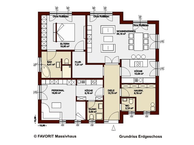 Massivhaus Chalet 132 von Favorit Massivhaus Schlüsselfertig ab 430960€, Bungalow Grundriss 1