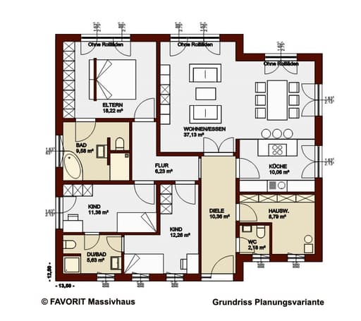 Massivhaus Chalet 132 von Favorit Massivhaus Schlüsselfertig ab 396580€, Bungalow Grundriss 2