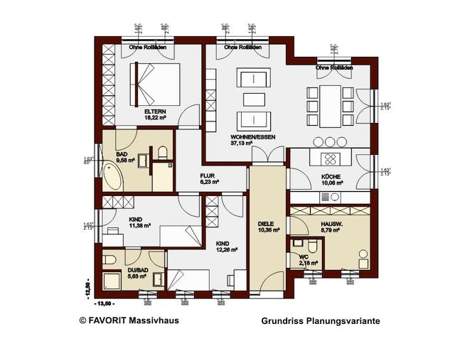Massivhaus Chalet 132 von FAVORIT Massivhaus Schlüsselfertig ab 414390€, Bungalow Grundriss 2