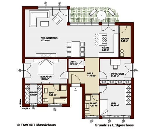 Massivhaus Chalet 135 von Favorit Massivhaus Schlüsselfertig ab 399120€, Bungalow Grundriss 1