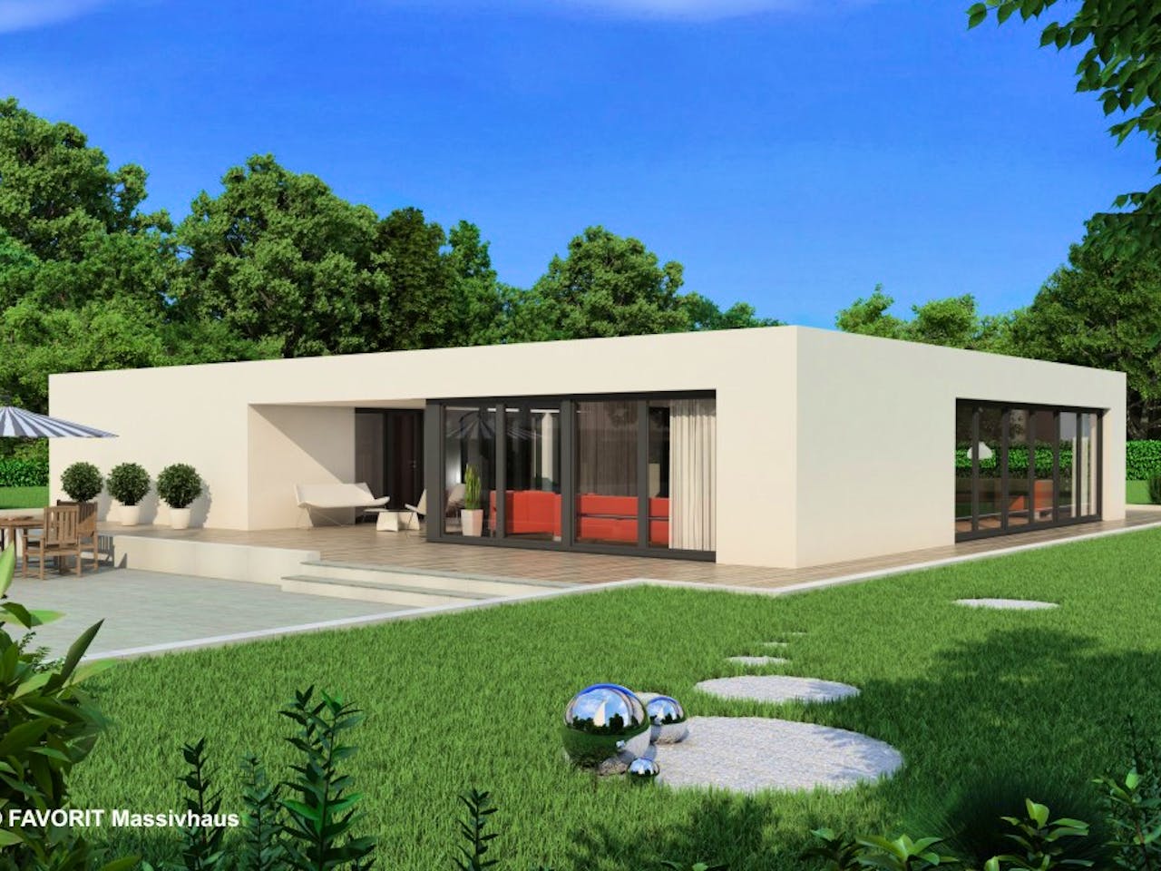 Massivhaus Chalet 153 von FAVORIT Massivhaus Schlüsselfertig ab 436680€, Bungalow Außenansicht 1