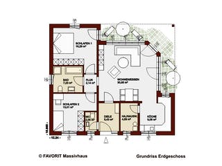 Massivhaus Chalet 91 von FAVORIT Massivhaus, Bungalow Grundriss 1