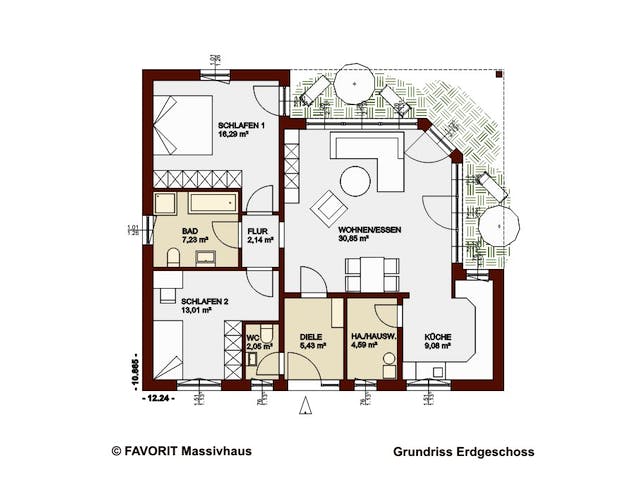 Massivhaus Chalet 91 (inactive) von Favorit Massivhaus, Bungalow Grundriss 1