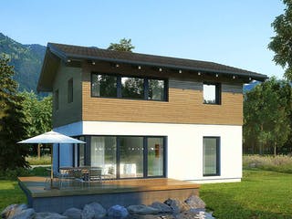 Blockhaus Charme 112 von Rubner Haus AT Schlüsselfertig ab 270000€, Satteldach-Klassiker Außenansicht 1