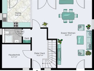 Fertighaus City 10.580 x 8.080 Flachdach von STREIF Haus, Cubushaus Grundriss 1