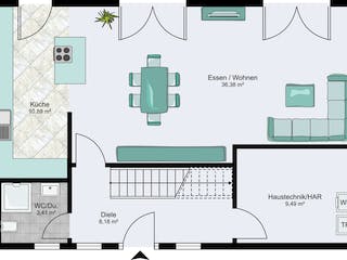 Fertighaus City 11.205 x 7.455 Flachdach mit Überstand von STREIF Haus, Cubushaus Grundriss 1