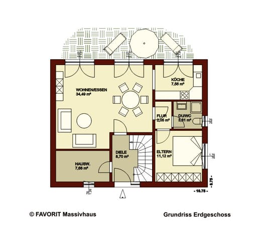 Massivhaus Citylife 147 von FAVORIT Massivhaus Schlüsselfertig ab 312590€, Satteldach-Klassiker Grundriss 1