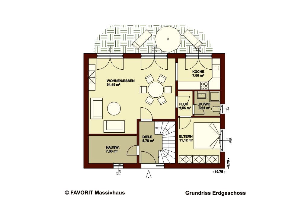 Massivhaus Citylife 147 von Favorit Massivhaus Schlüsselfertig ab 358300€, Satteldach-Klassiker Grundriss 1