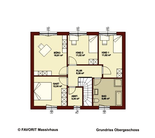 Massivhaus Citylife 147 von Favorit Massivhaus Schlüsselfertig ab 338100€, Satteldach-Klassiker Grundriss 2