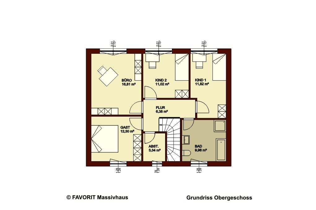 Massivhaus Citylife 147 von Favorit Massivhaus Schlüsselfertig ab 358300€, Satteldach-Klassiker Grundriss 2