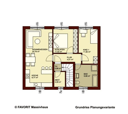 Massivhaus Citylife 147 von FAVORIT Massivhaus Schlüsselfertig ab 312590€, Satteldach-Klassiker Grundriss 3