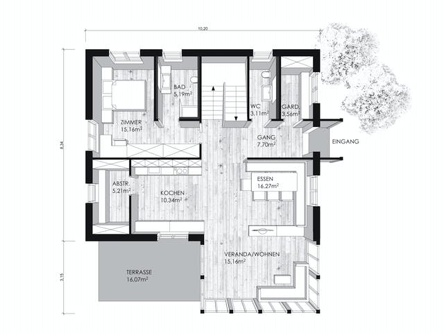 Blockhaus Clara von Rubner Haus Schlüsselfertig ab 330000€, Blockhaus Grundriss 1
