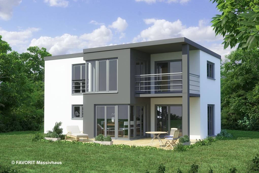 Massivhaus Concept Design 108 von Favorit Massivhaus Schlüsselfertig ab 312900€, Cubushaus Außenansicht 1