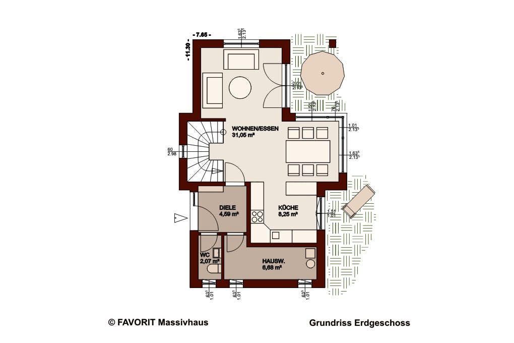 Massivhaus Concept Design 108 von Favorit Massivhaus Schlüsselfertig ab 312900€, Cubushaus Grundriss 1