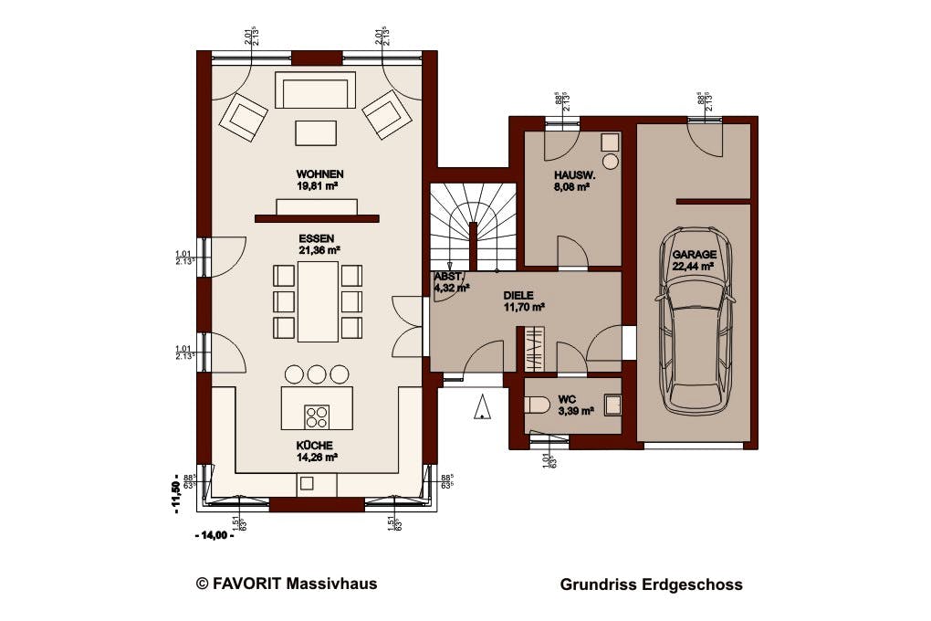 Massivhaus Concept Design 162 von Favorit Massivhaus Schlüsselfertig ab 420650€, Cubushaus Grundriss 1