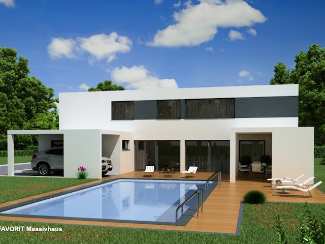 Massivhaus Concept Design 198 von FAVORIT Massivhaus Schlüsselfertig ab 497270€, Cubushaus Außenansicht 1