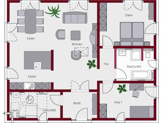 Massivhaus Concept 1.0 B von Ein SteinHaus Ausbauhaus ab 131990€, Bungalow Grundriss 1
