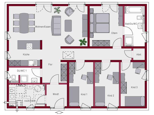 Massivhaus Concept 17.0 B von Ein SteinHaus Ausbauhaus ab 135990€, Bungalow Grundriss 1