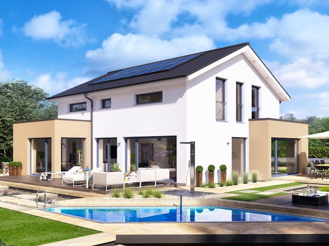 Einfamilienhaus-Grundriss von Bien-Zenker mit Fokus auf kurzen Wegen und Funktionalität: Zwei Büros im Erdgeschoss ermöglichen konzentriertes Arbeiten und dienen mit einer Schlafcouch optional als Gästezimmer, im Obergeschoss kann neben den zwei Schlafzimmern ein zusätzlicher Raum multifunktional als weiteres Kinderzimmer, Sportraum oder Hobbyzimmer genutzt werden.