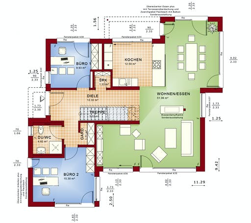 Fertighaus CONCEPT-M 155 Leipzig von Bien-Zenker Schlüsselfertig ab 475847€, Satteldach-Klassiker Grundriss 1