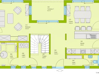 Fertighaus Contur 3 von massa haus Ausbauhaus ab 108999€, Pultdachhaus Grundriss 2