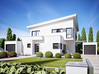 Fertighaus Corradino von Büdenbender Hausbau, Pultdachhaus Außenansicht 1 Fertighaus Corradino von Büdenbender Hausbau, Pultdachhaus Außenansicht 1