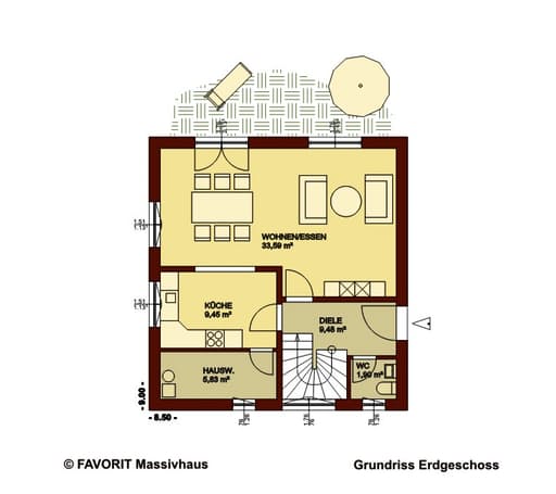 Massivhaus Creativ Sun 116 von FAVORIT Massivhaus Schlüsselfertig ab 275040€, Pultdachhaus Grundriss 1