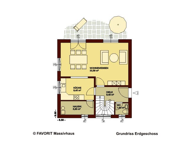 Massivhaus Creativ Sun 116 von Favorit Massivhaus Schlüsselfertig ab 314930€, Pultdachhaus Grundriss 1