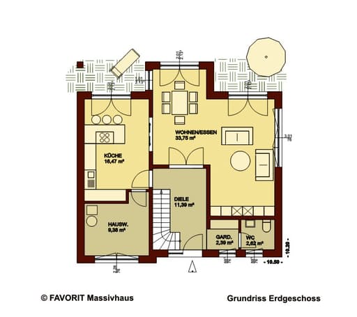 Massivhaus Creativ Sun 141 von Favorit Massivhaus Schlüsselfertig ab 362420€, Satteldach-Klassiker Grundriss 1