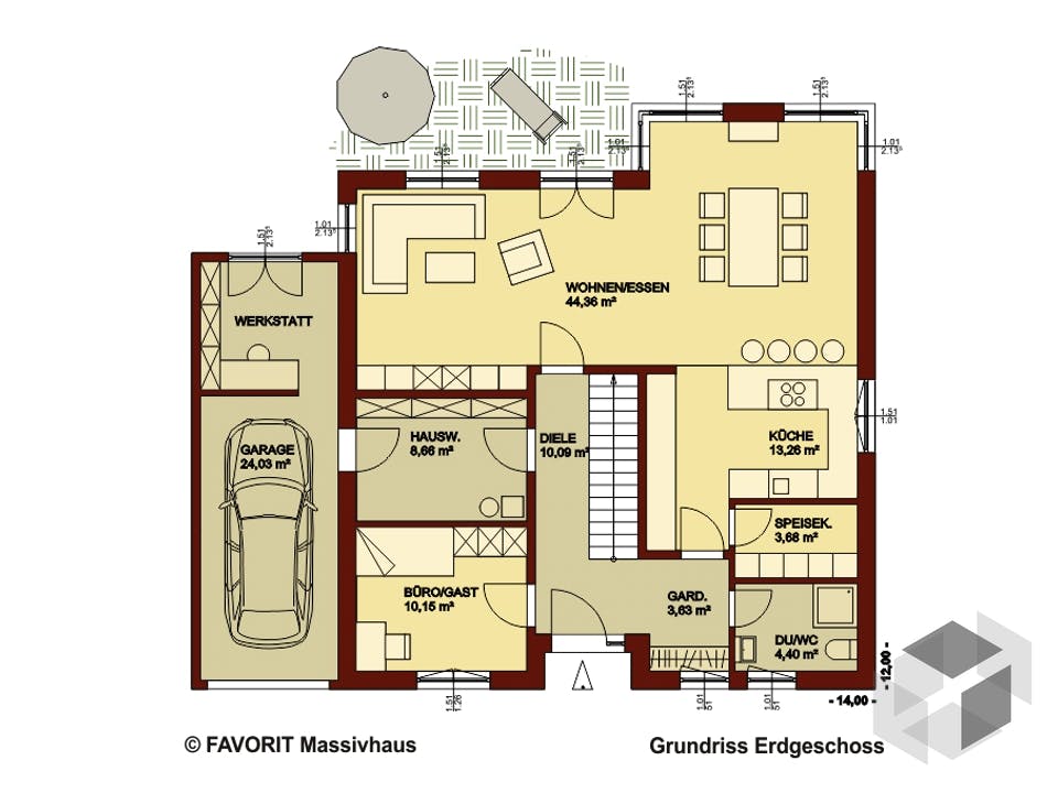 Creativ Sun 183 von Favorit Massivhaus Grundriss