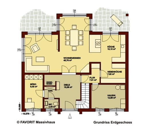 Massivhaus Creativ Sun 211 von Favorit Massivhaus Schlüsselfertig ab 499910€, Pultdachhaus Grundriss 1