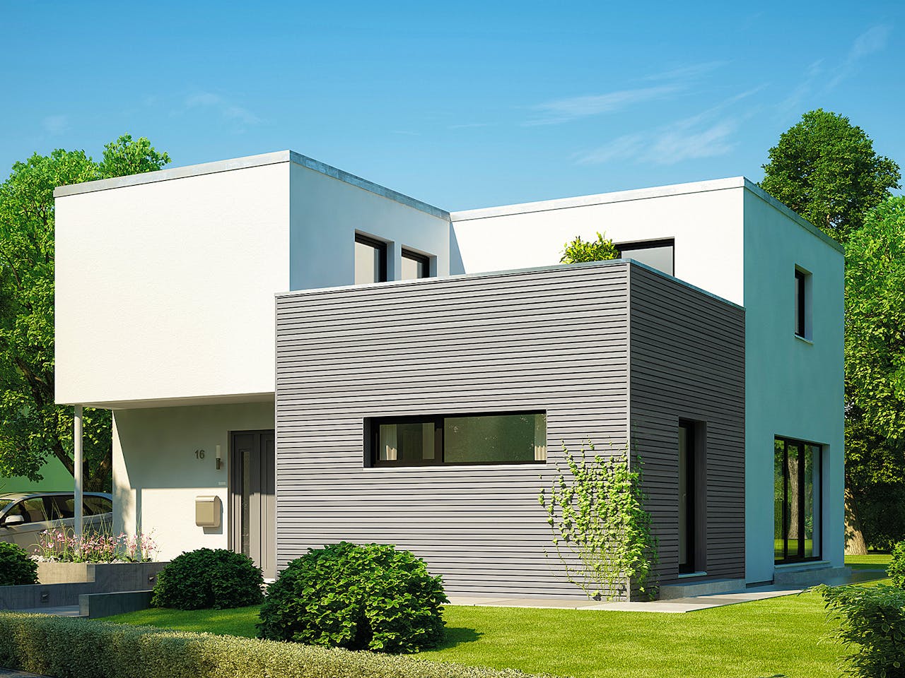 Fertighaus Cubus 162 von Hanse Haus Schlüsselfertig ab 431778€, Cubushaus Außenansicht 1