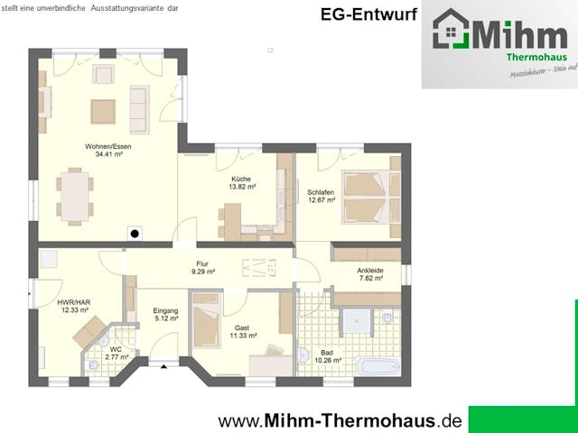 Massivhaus Bungalow120WD von Mihm Thermobau, Bungalow Grundriss 1