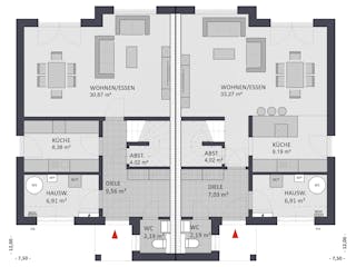 Massivhaus Entwurf FI124 von FAVORIT Massivhaus, Stadtvilla Grundriss 1