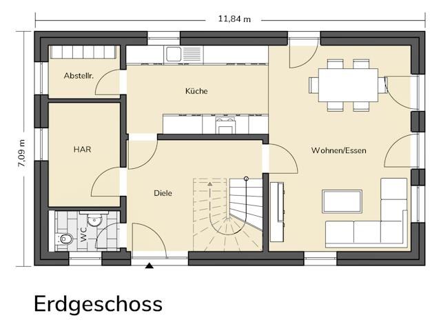 Massivhaus Einfamilienhaus 130 von BRALE Bau, Satteldach-Klassiker Grundriss 1