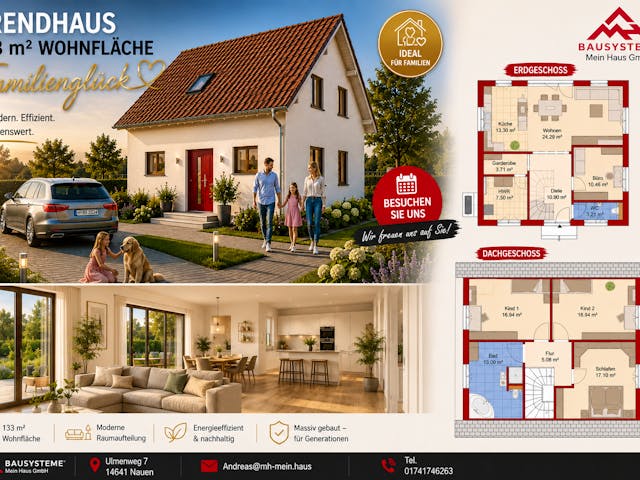 Massivhaus Trendhaus Familienglück 133 m² mit LIAPLAN  gebaut von Mein Haus Bausysteme, Satteldach-Klassiker Außenansicht 1