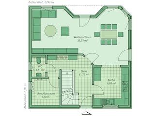 Fertighaus Da Capo 63 von SCHWABENHAUS Schlüsselfertig ab 243180€, Satteldach-Klassiker Grundriss 1