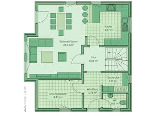 Fertighaus Da Capo 68 von SCHWABENHAUS Schlüsselfertig ab 264840€, Satteldach-Klassiker Grundriss 1