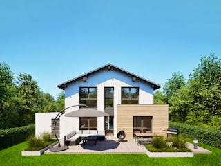 Massivhaus Entwurf SL157 von FAVORIT Massivhaus Schlüsselfertig ab 384834€, Satteldach-Klassiker Außenansicht 3