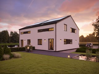 Fertighaus White&Black 115 von WHITE&BLACK Fertighäuser Ausbauhaus ab 166626€, Satteldach-Klassiker Außenansicht 2